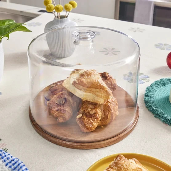 CAKE PLATE HOLDER WITH DOME WOODEN DISPLAY WITH LID COVER DESSERT CAKEDOME NEW ~ gallery
