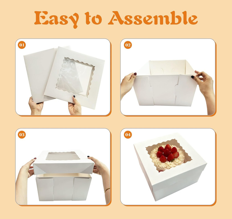 10 Pcs Cake Boxes,12X12X8 Inches White Bakery Boxe with Window,Tall Dessert Boxe gallery