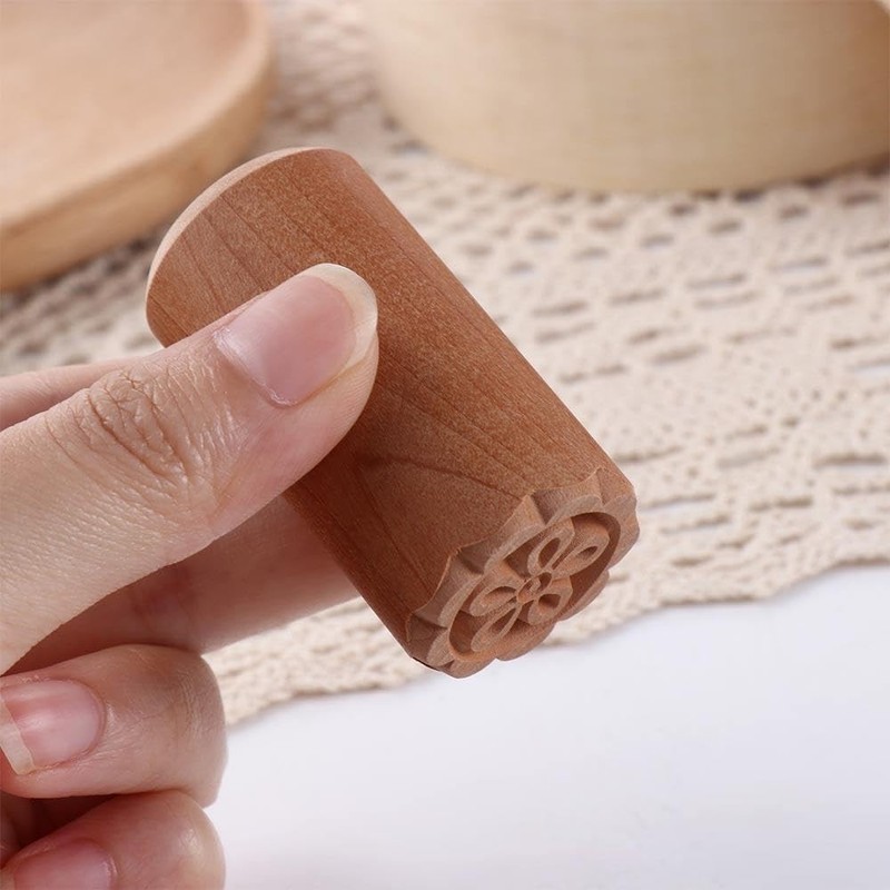 2-Pcs Wooden Mooncake Stamps Hand Pressure Cake Maker Mold Traditional Chinese gallery
