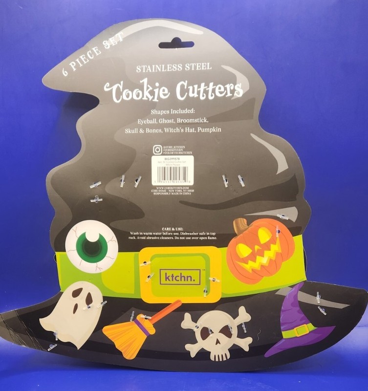 6 pc Halloween Cookie Cutters Set Pumpkin Bat Ghost Skull Hat Broom St Steel gallery