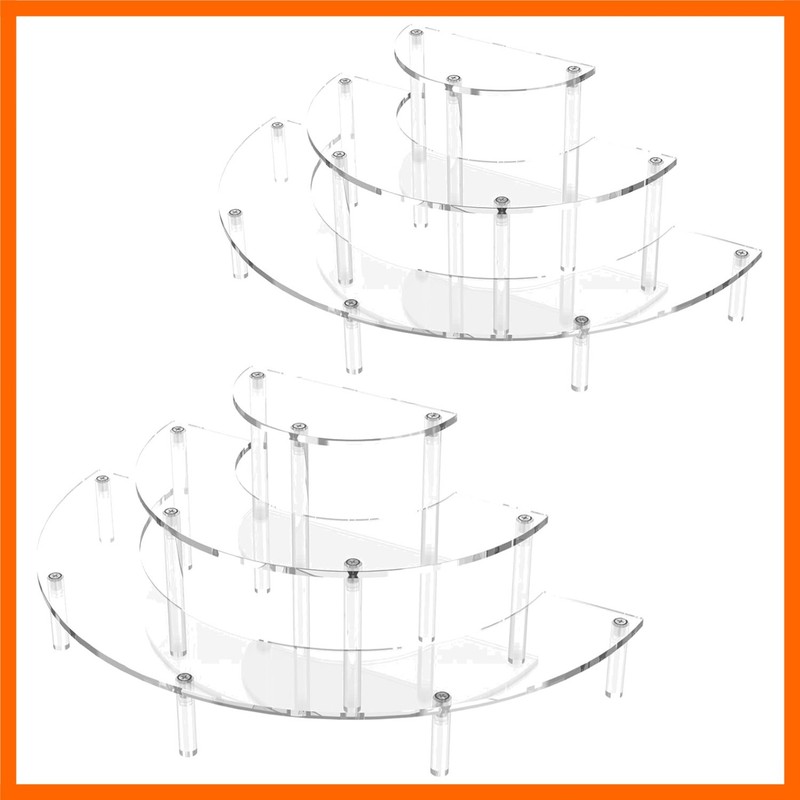 3 Tier Acrylic Display Risers 2 Pack, Half Moon Cupcake Stand, Clear Perfume …