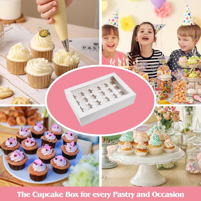 6 PCS Cupcake Boxes Window 24 Cavity Standard White Bakery 17.5x11.5x4 Inch gallery