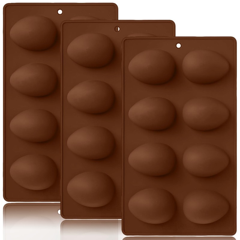 Benekiy 3 Pack 3D Easter Egg Silicone Molds 8 Cavity Egg Shape Non-Stick Baking