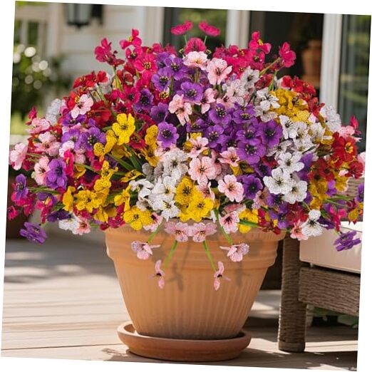 24 Bundles Artificial Flowers for Outdoor & Indoor , UV-Resistant Faux Mix