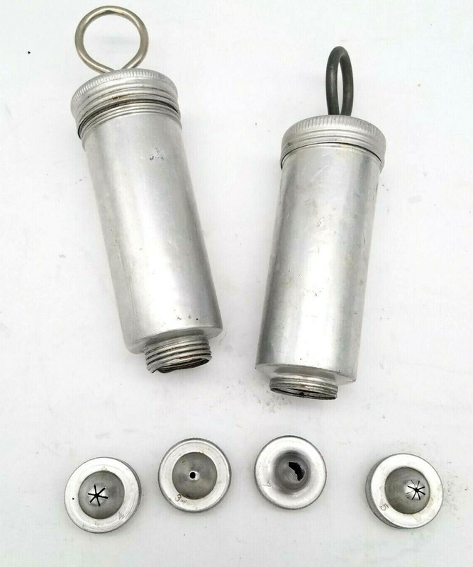 Vintage Set of 2 Aluminum Cake Frosting Decorator Presses with 4 Tips Press