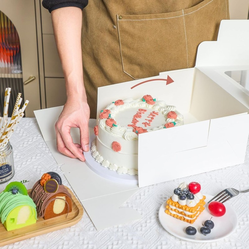 24pcs Cake Boxes, 10x10x5 Inches White Square Bakery Boxes with Window Cajas ... gallery