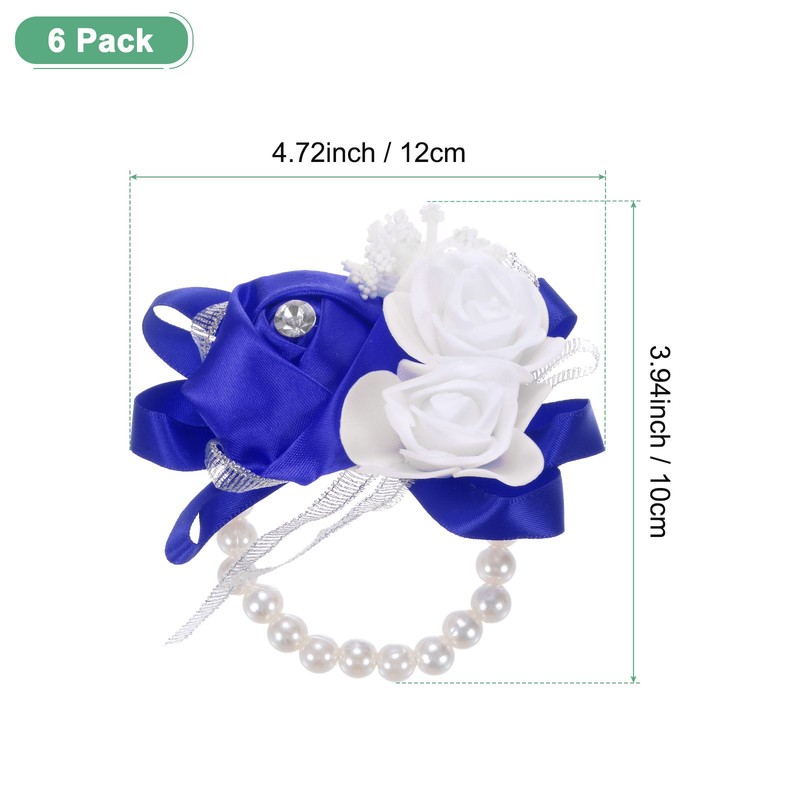 6-Pack Pearl Corsage Wristlet Bracelet for DIY Corsage Supplies [Sapphire Blue] gallery