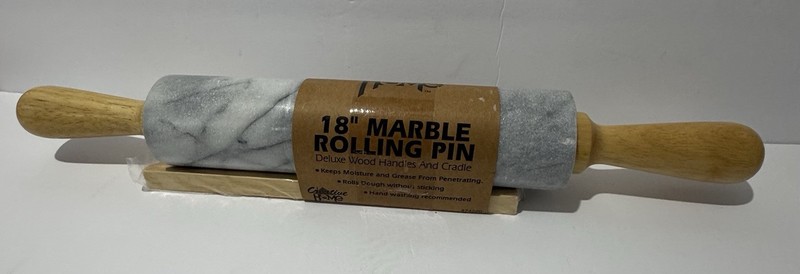 This Product Is An 18-inch Marble Kitchen Roller with Handles and Wooden Base US gallery
