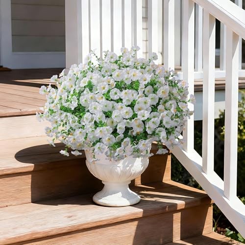 24 Bundles Artificial Flowers for Outdoors Summer Outside Decoration, White gallery