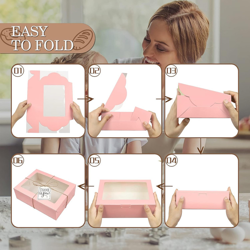 65 PCS 8X6X2.5 Inch Cookie Boxes with Window Pink Bakery Boxes Pastry Boxes f... gallery