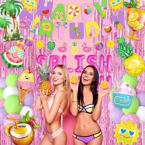 Summer Pool Beach Party Decorations, Splish Splash Birthday Party Pink gallery