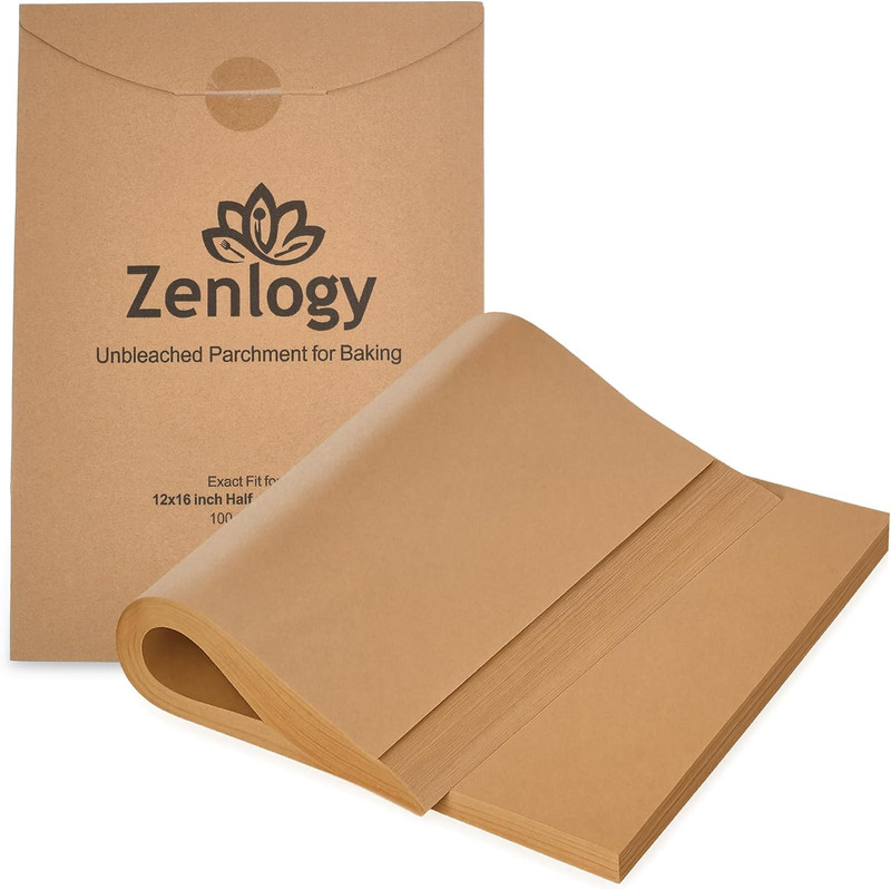 Zenlogy Parchment Paper Sheets 12X16 (100 Sheets) for Baking – Unbleached Chlori