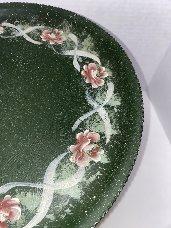 Vintage Floral Metal Pedestal Cake Plate Pie Display Stand Shabby Chic Country gallery
