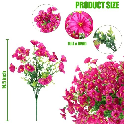 Artificial Flowers for Outdoors 12 Bundles Realistic Faux Plants UV Magenta gallery