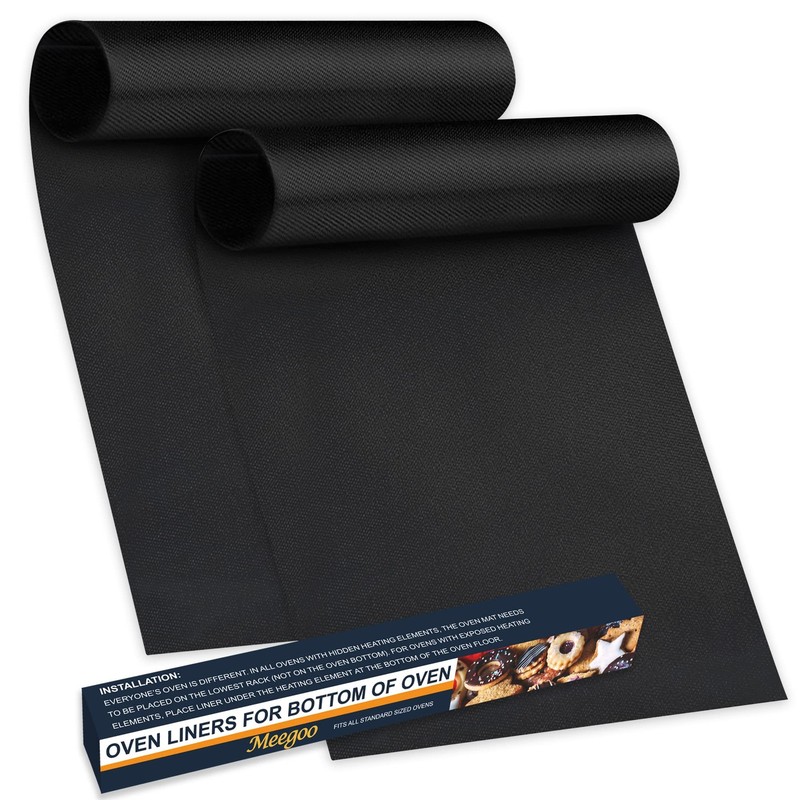 Meegoo Oven Liners for Bottom of Oven, 2 Pack Large Thick Heavy 2 Pack, Black
