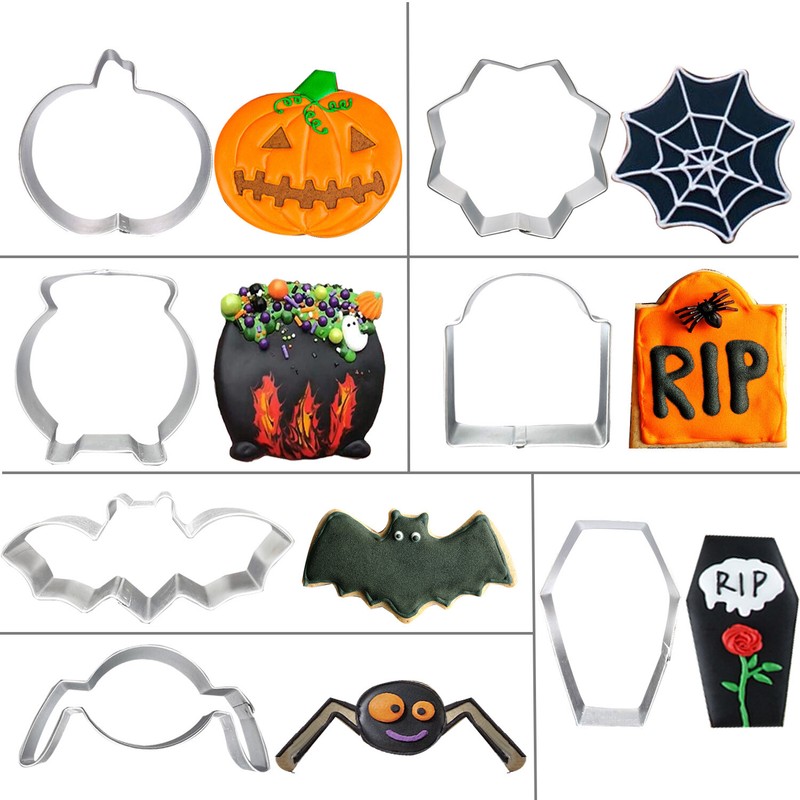 7 PCS Halloween Cookie Cutters for Baking Cauldron Bat Pumpkin Web Coffin Spider gallery