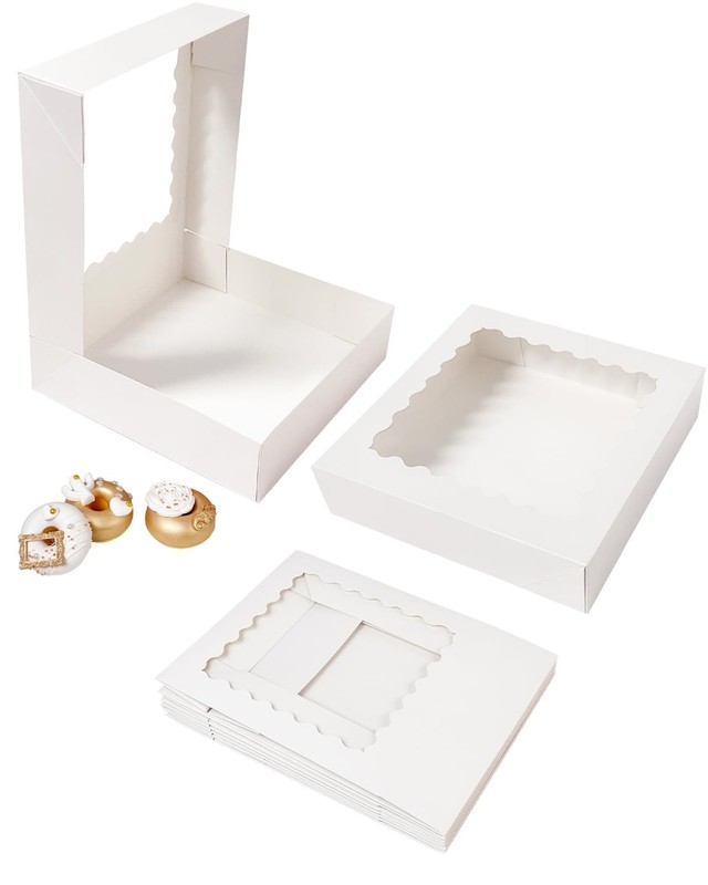 36 PCS White 10x10x2.5 Inch Bakery Boxes Window Auto Pop Up Macaroon Cookie gallery
