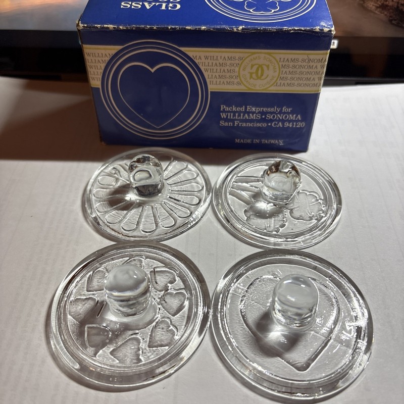 Williams Sonoma Glass Cookie Stamps Set Of Four 2.5″ Diameter Hearts Flowers