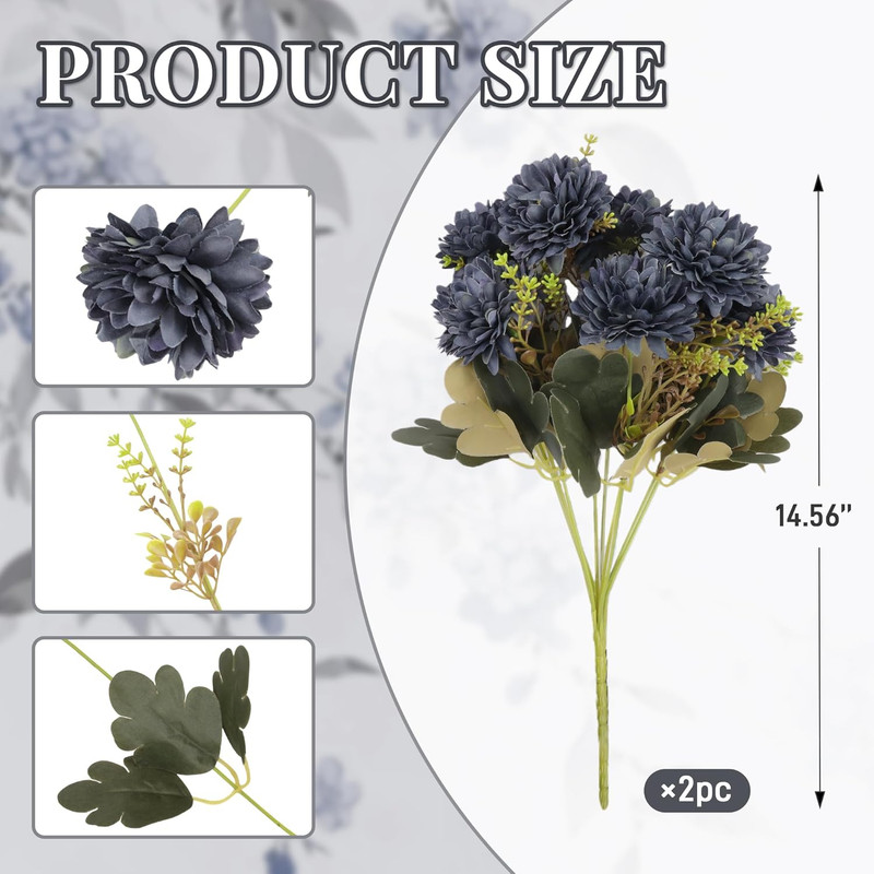 18 Heads Blue Black Artificial Chrysanthemum Flowers Fake Mums Blue Black Kiku G gallery
