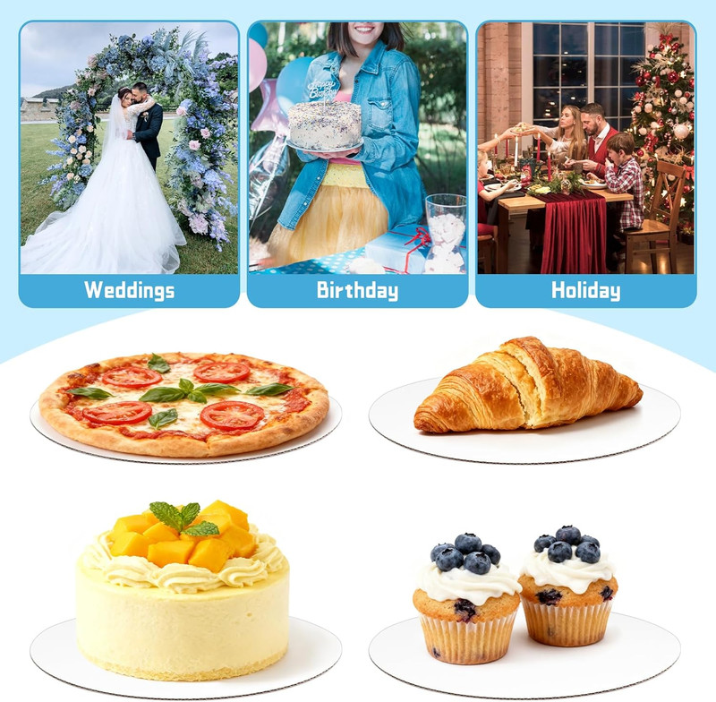8 Pack 8 Inch round Cake Boards, Disposable Corrugated White Cardboard Food-Grad gallery