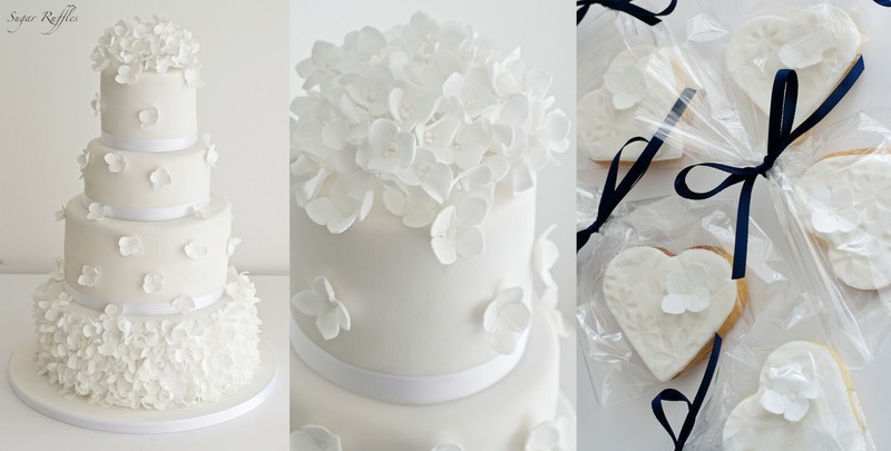 2 Sets of White Hydrangea Sprays Gum Paste Gumpaste flowers Fondant Sugar gallery