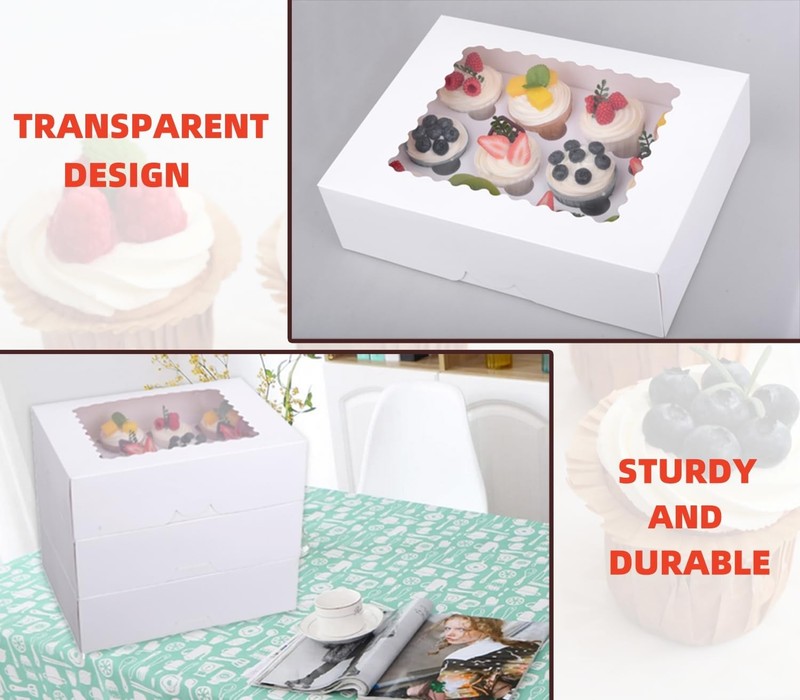 6PCS Pre-folded White Cupcake Container, Ultra Strong 12 Count with Window Bo... gallery