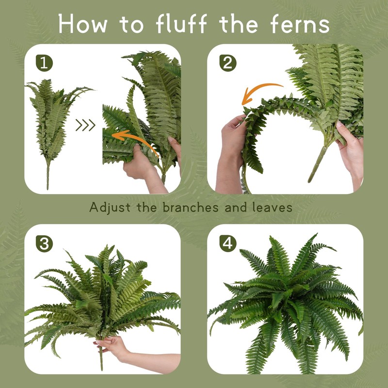 Senjie Artificial Boston Fern 4 Set 55 Branches Fake Ferns For Outdoors 32Inch gallery