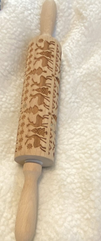 Wood Embossed Rolling Pin w/HandlesChristmas Reindeer Pattern 14 in x 2 1/2 in. gallery