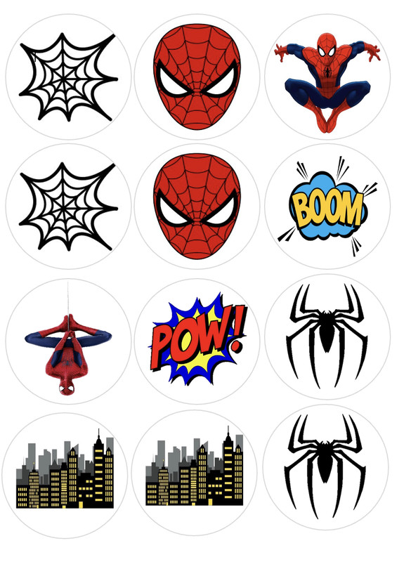 Set of 12 Spiderman Edible Image rounds, Wafer paper OR one cake image