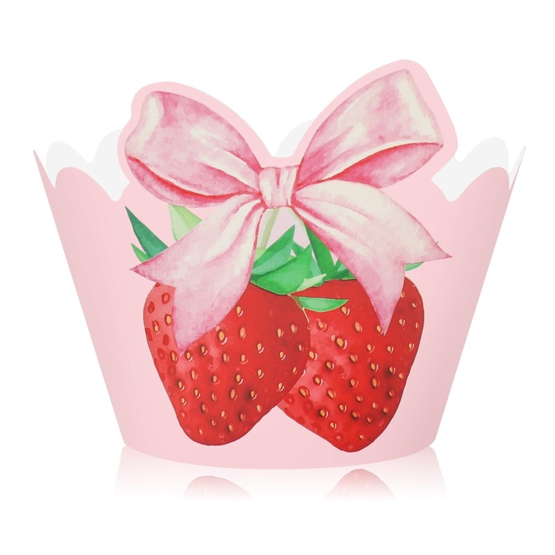 36PCS Pink Bow Strawberry Cupcake Wrappers Decorative Dessert Holders for Party