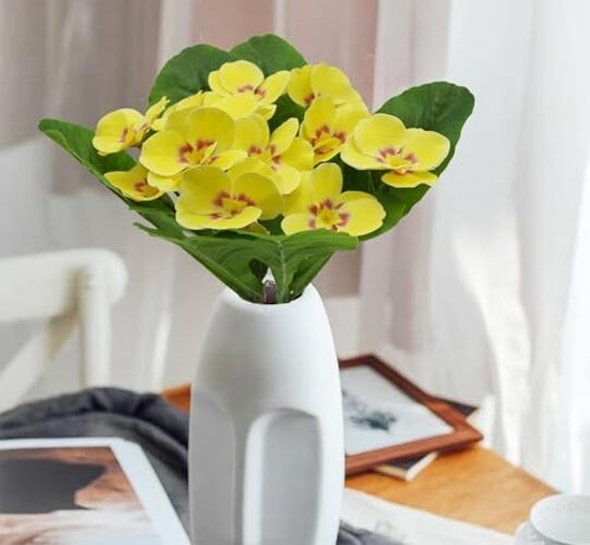 FERIAL 2PCS Artificial Pansy Flowers Spring Floral Arrangement Home Silk Yellow gallery