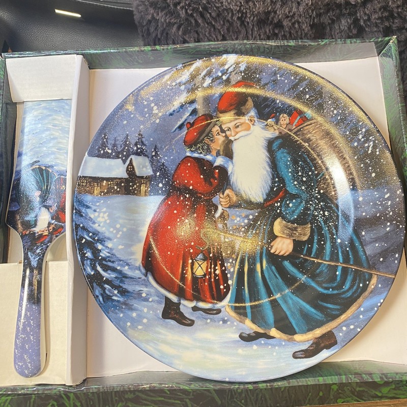 Christmas 2 Piece CAKE PLATE SERVER SET Snowman SANTA PLATE gallery