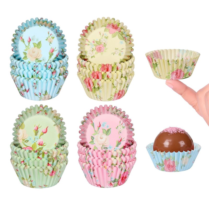 SKIDEC Floral Mini Cupcake Liners 400 Count Colorful Paper Size,