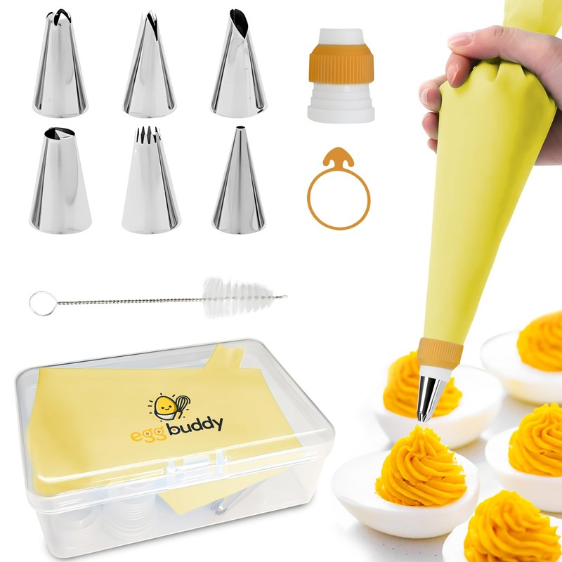 Deviled Egg Piping Tool – Reusable Piping Bag and Tips Set, 9 Piece Silicone …