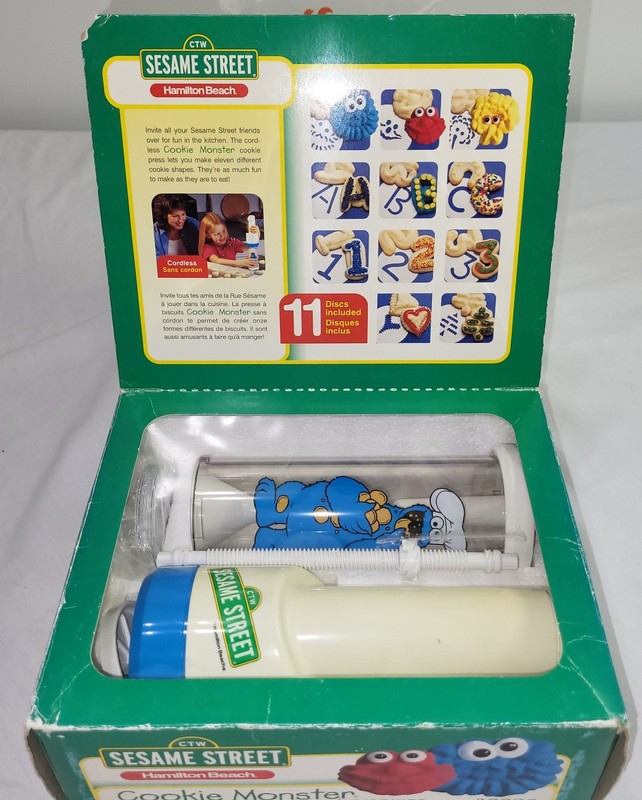 NOS Hamilton Beach Sesame Street Cookie Monster 11 Discs Press Vintage 1998