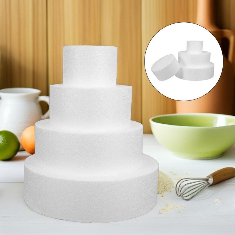4Pcs White Foam Cake Dummies Reusable Round Decor Models for Wedding Birthday gallery