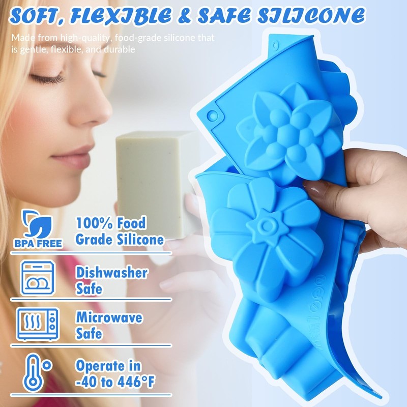 Square Flower Rectangle Bar Molds Silicone, 7 Shapes for Chocolate Soap Makin... gallery