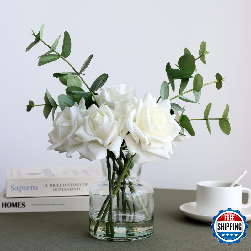 Grtefhu 14 Artificial Flowers White Roses In Vase Fake Flowers In Artificial