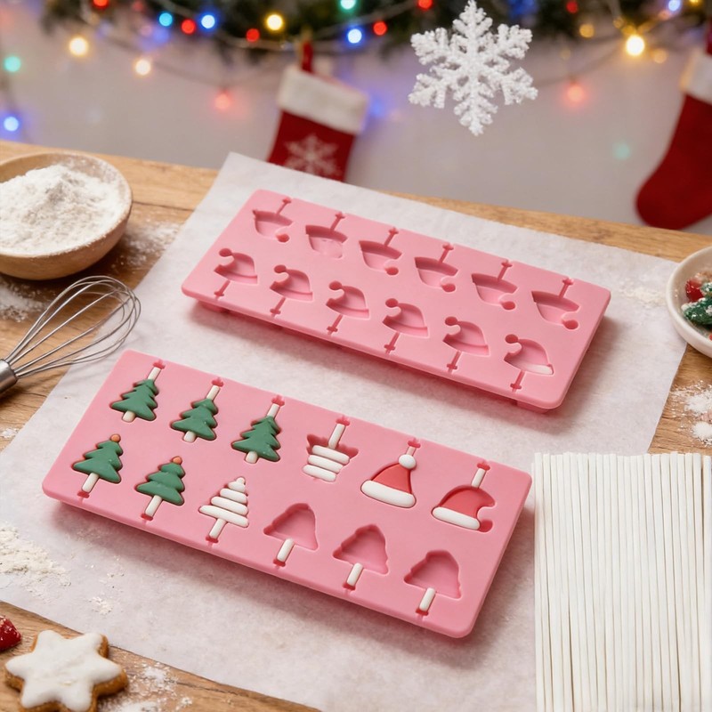 2 PCS 12Cavity Christmas Silicone Lollipop Chocolate Molds With 100 Sticks gallery