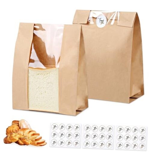 28 Pcs Bread Bags with Window, Brown Paper Bakery Bags for paper 28 pcs