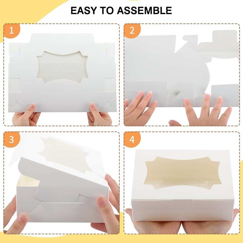 Sturdy 50-Pack Bakery Boxes with Window - Perfect for Treats and Baked Goods gallery