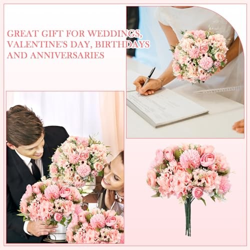 Pcs Peonies Artificial Flowers Faux Roses Silk Flowers Hydrangea 12 Pink gallery