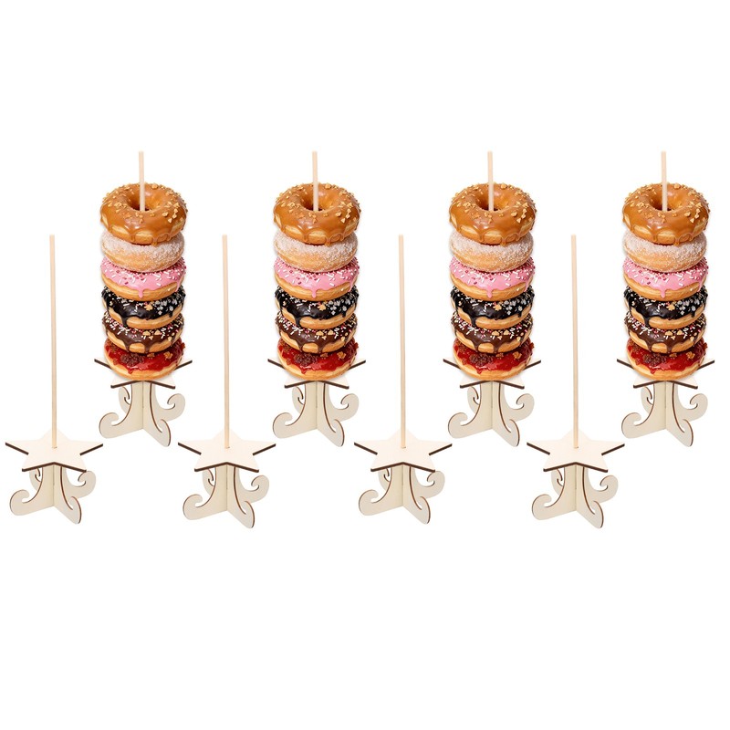 8 Pcs Star Shaped Wooden Dessert Holders with Bracket, Natural