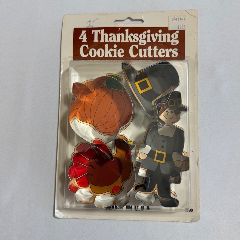 Thanksgiving Cookie Cutters Vintage 4 Pc Fox Run Craftsmen Turkey Pumpkin USA