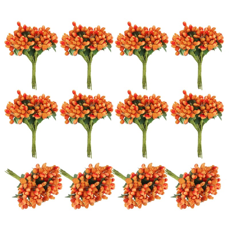 144Pcs Mini Artificial Pip Berry Picks Bunch Fruit Flower Stamens Orange