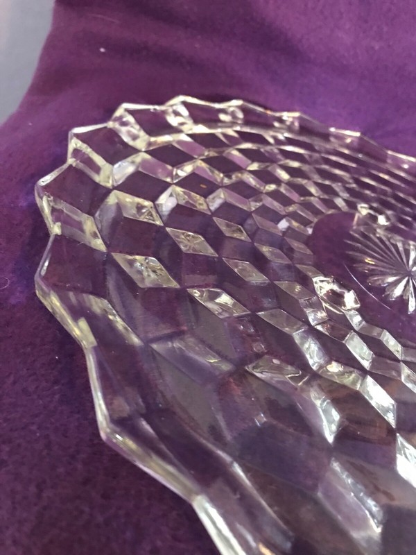 American by Fostoria-depression glass 12 inch diameter-3 footed-cake plate gallery