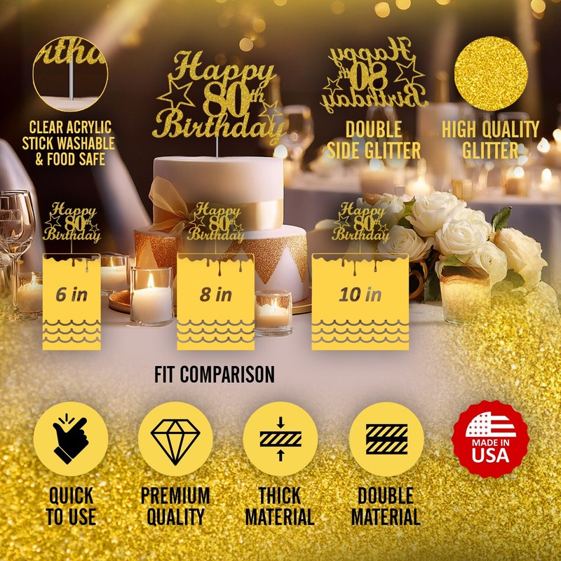 80 Birthday Cake Topper Gold Glitter, 80th Party Decoration Ideas gallery