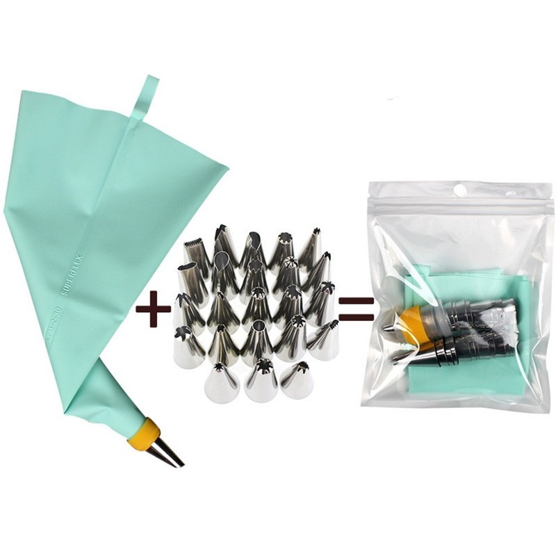 Multi use silicone piping bag set with 24 stainless steel decorating tips gallery