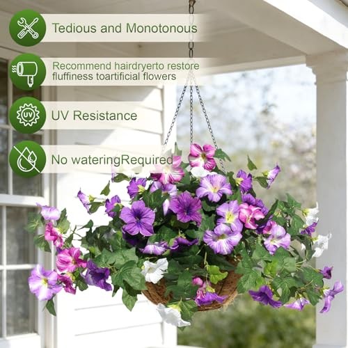 Artificial Fake Flowers Plants for Outdoor UV Resistant, 2PCS 2ps White Purple gallery