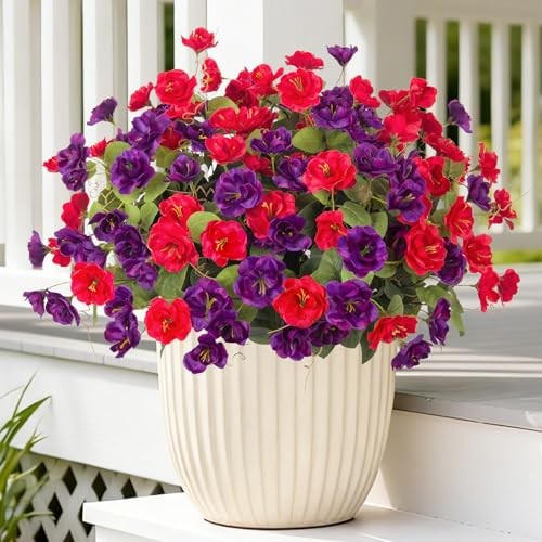 Artificial Flowers for Outdoors, 6 Bundles Silk Fake Hibiscus Red,purple